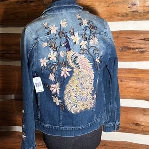 Beautiful Peacock Embroidered Driftwood Denim Coat